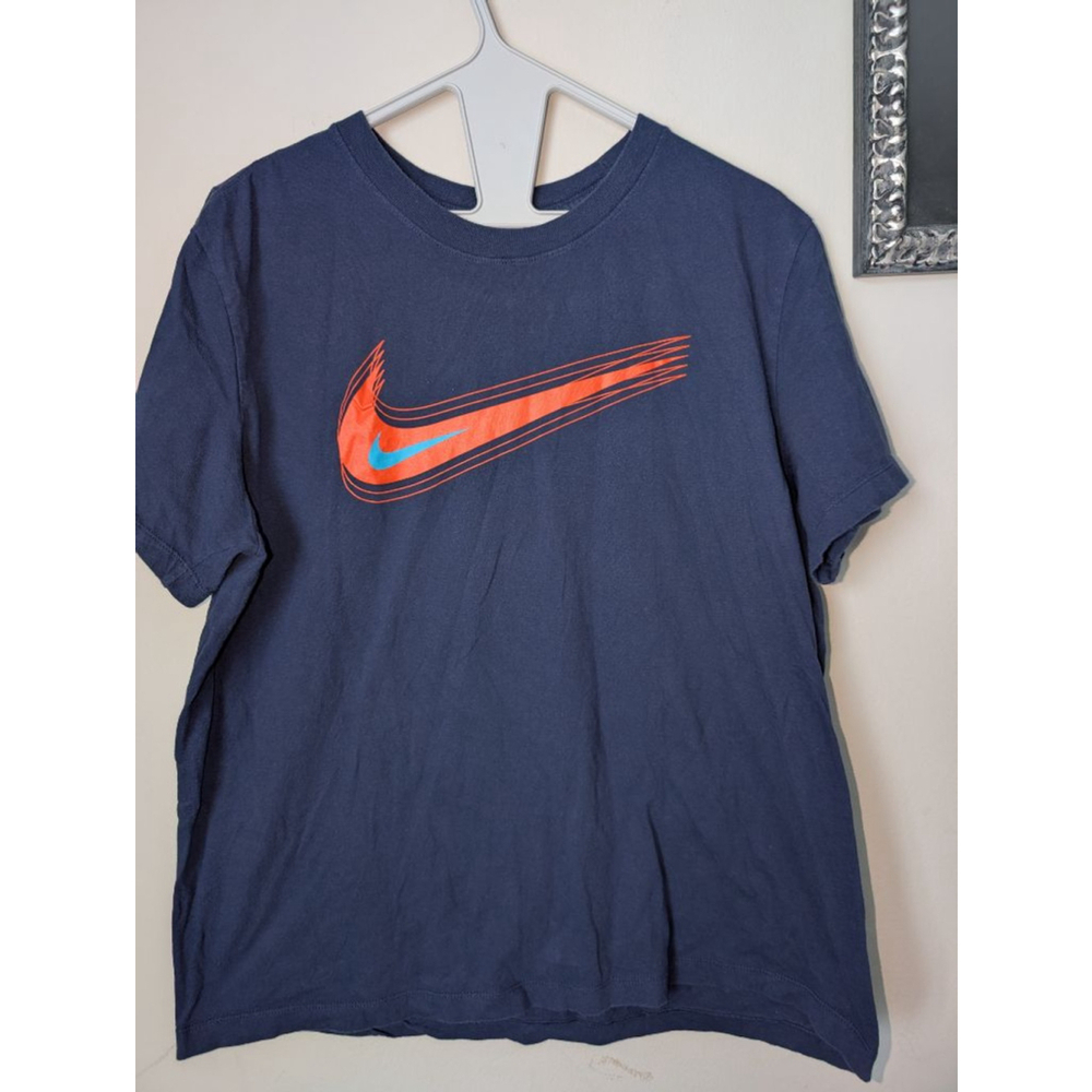 Nike Navy Short Sleeve Tee with Orange Swoosh, Size L, ladies